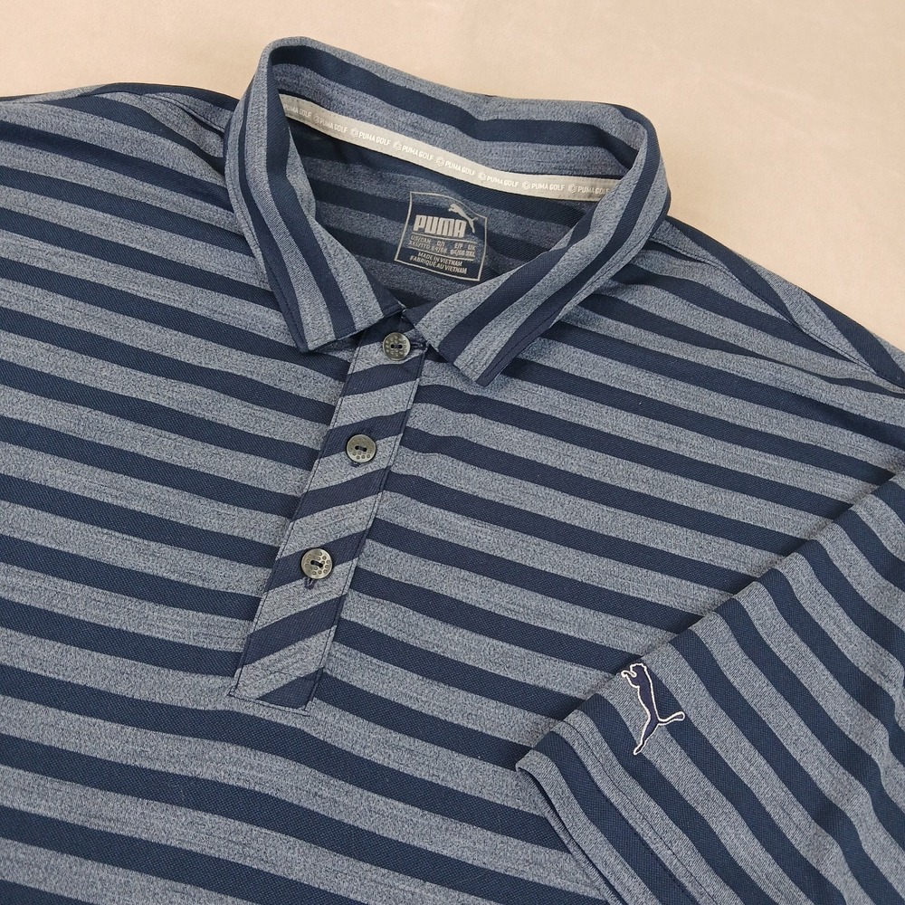 Puma Golf XXL Mens‎ Polo Shirt Knit 25x32 Stripes Blue